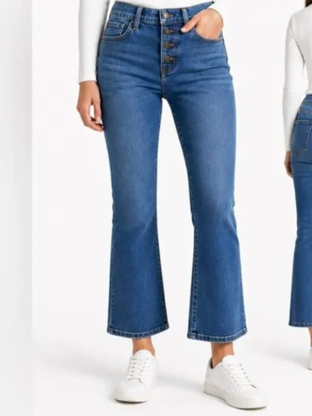 J. Crew Blue Wash Mid Rise Flare Crop Button Close Cropped Jeans 27